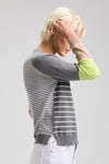 Zaket & Plover Breton Sweater in Cloud.  Heather gray and white contrasting striped on front and back.  Solid color block long raglan sleeves.  Top stitch details at front and raglan seams.  Rib trim at neck hem and cuff.  Relaxed fit._t_61200706666862