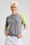 Zaket & Plover Breton Sweater in Cloud.  Heather gray and white contrasting striped on front and back.  Solid color block long raglan sleeves.  Top stitch details at front and raglan seams.  Rib trim at neck hem and cuff.  Relaxed fit._t_61200706732398