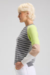 Zaket & Plover Breton Sweater in Cloud.  Heather gray and white contrasting striped on front and back.  Solid color block long raglan sleeves.  Top stitch details at front and raglan seams.  Rib trim at neck hem and cuff.  Relaxed fit._t_61200706765166