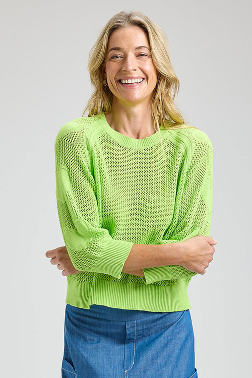 Sorbet Cotton 3/4 Sleeve Raglan Knit - Bright Green