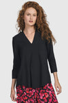 Alembika Essential V Neck Top in Black. V neck 3/4 sleeve jersey tee.  Center front seam.  Relaxed fit._t_34704176087240