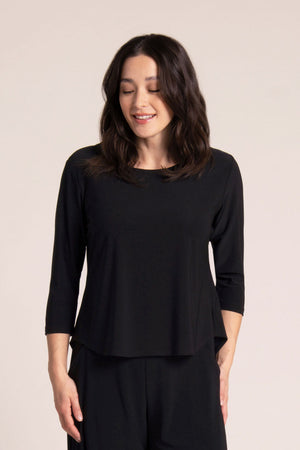 Sympli Go To Classic Relax Short in Black.  Scoop neck, 3/4 sleeve top with u-shaped hem.  Shorter length than the regular classic.  Relaxed fit_61205772042606