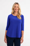 Sympli Go to Classic Relax in Lapis.  Crew neck, 3/4 sleeve top with curved hem and side slits.  Relaxed fit._t_59519388713326