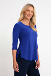 Sympli Go to Classic Relax in Lapis.  Crew neck, 3/4 sleeve top with curved hem and side slits.  Relaxed fit._t_59519388746094