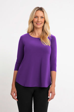 Sympli Go to Classic Relax in Ultraviolet.  Crew neck, 3/4 sleeve top with curved hem and side slits.  Relaxed fit._59519388811630