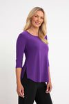 Sympli Go to Classic Relax in Ultraviolet.  Crew neck, 3/4 sleeve top with curved hem and side slits.  Relaxed fit._t_59519388877166