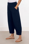 Sympli Narrow Lantern Pant in Navy. Yoke waistband and balloon leg with 2 front pockets. 25" inseam._t_34446720401608