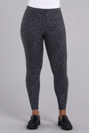 Sympli Embossed Nu Yoke Legging in graphite animal. Dark gray embossed leopard print on graphite background. Dropped waist legging. 28" inseam._t_34507612291272