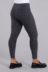 Sympli Embossed Nu Yoke Legging in graphite animal. Dark gray embossed leopard print on graphite background. Dropped waist legging. 28" inseam._t_34507612324040