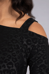 Sympli Embossed One Shoulder Top in Black Animal. Embossed leopard print on black jersey. One shoulder top with thick strap on opposite shoulder. Long sleeves. Angled hem with side slits. Relaxed fit._t_34515371917512