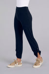Sympli Quest Pant in Navy.  Dropped waist pull on pant with slash pocket.  Buttons at lower outside leg.  Convertible length.  Relaxed fit._t_34343100907720