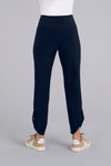 Sympli Quest Pant in Navy. Dropped waist pull on pant with slash pocket. Buttons at lower outside leg. Convertible length. Relaxed fit._t_34343100940488