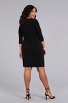 Sympli Sparkle Side Twist Dress in Black Sparkle. Flecks of gold metallic in black jersey. Crew neck, 3/4 sleeve dress with twist at left front. Relaxed fit._t_34510024310984