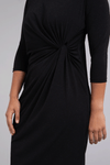 Sympli Sparkle Side Twist Dress in Black Sparkle. Flecks of gold metallic in black jersey. Crew neck, 3/4 sleeve dress with twist at left front. Relaxed fit._t_34510024278216