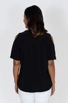O.U.R.S. Cold Shoulder Top in Black. Crew neck short sleeve top with cut out shoulderts. Curved hem. Relaxed fit._t_33951254806728