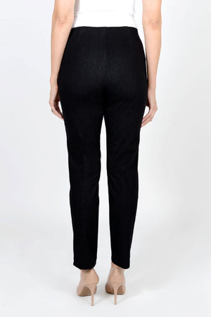 Holland Ave Ausi Sammy Ankle Pant in Black. Pull on pant with elasticized waist. Faux front fly. Slim leg. 28" inseam._34021374132424