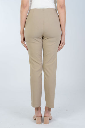 Holland Ave Ausi Sammy Ankle Pant in Khaki. Pull on pant with elasticized waist. Faux front fly. Slim leg. 28" inseam._34021374165192