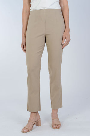 Holland Ave Ausi Sammy Ankle Pant in Khaki. Pull on pant with elasticized waist. Faux front fly. Slim leg. 28" inseam._34021374263496