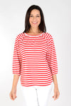Top Ligne Striped Raglan Balloon Sleeve Top in Red and White stripes.  Banded crew neck with raglan balloon sleeves.  Elastic cuffs.  Reverse raw raglan seams.  Relaxed fit._t_34038551871688