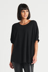 Planet Matte Jersey Fashion Tee in Black.  Crew neck short dolman sleeve top.  Elastic at back sleeve hem.  High low curved hem.  Oversized fit._t_33904405676232