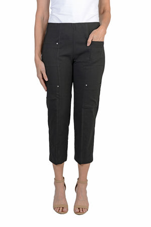 Elliott Lauren Cargo Pocket Pant in Black.  Double cargo pockets with stud detail.  Pull on pant with elastic waist.  Slim leg.  24" inseam._33905127915720