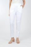 Elliott Lauren Seam Detail Pant in White. 2" elastic waistband. 2 front slash pockets. Seam detailing on leg. Back curved yoke. Relaxed fit. 29"inseam._t_34046078812360