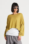 Planet Honeycomb Sweater in Chartreuse.  Crew neck cropped sweater in textural honeycomb knit.  Long sleeves, drop shoulders.   High low hem.  Rib trim at neck, cuff and hem.  Oversized fit._t_33904923967688