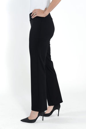 Lisette L Montreal Kathryne Full Length Trouser in Black. Pull on pant with 3" waistband. Pant falls straight from hip. 9" knee opening and 9" leg opening. 31" inseam._33511555727560