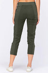Wearables Geyser Crop Pant in Olive. Pull on pant with ruched jersey insets. 10" rise. 24 1/2" inseam. 2 front pockets_t_33926743621832