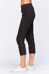 Wearables Geyser Crop in Black.  Pull on pant with jersey waist.  Poplin body.  Front slash pockets.  Ruched detail down center leg.  Jersey insets on side leg.24 1/2" inseam._t_33467432992968