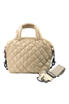 Mini Quilted Convertible Handbag with web strap and double handles in soft metallic gold_t_14966839574637