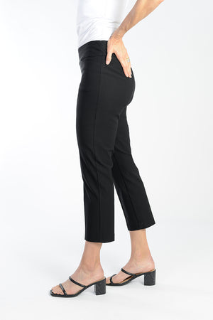 The Holland Ave Millennium Crop with Pocket in Black. Techno stretch pull on pant with 2 front slash pockets. 2 1/2" waistband. Slim through leg. 26" inseam._34098095554760