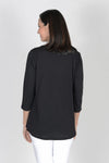 Top Ligne Slub Flowy Tee in Black. V neck 3/4 sleeve top with a line flowy shape. Curved hem. Relaxed fit._t_32687187493064