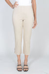 Holland Ave Susan Denim Crop Pant in Khaki. Pull on hidden waistband pant with faux zipper flap. Snug through hip falls straight to hem. Side slits. 25" inseam._t_34070712156360