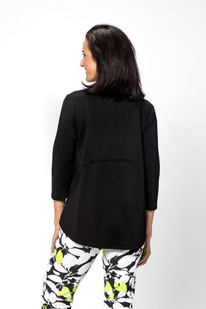 Lolo Luxe High Low Solid Top in Black. Crew neck, 3/4 sleeve top with curved seams. High low hem. RElaxed fit._33718017556680