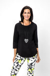 Lolo Luxe High Low Solid Top in Black. Crew neck, 3/4 sleeve top with curved seams. High low hem. RElaxed fit._t_33718017622216
