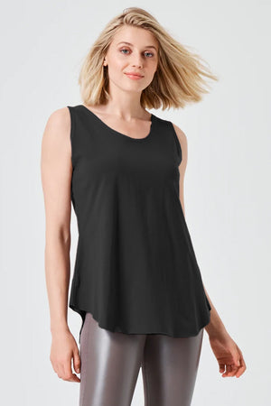 Planet Shirt Tail Tank in Black.  Scoop neck sleeveless oversized tank with shirt tail hem and raw edges._33914948518088