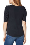 Liverpool Gathered Sleeve Tee in Black. Crew neck tee with inset gathered short sleeve. U shaped hem. Classic fit._t_32572165062856