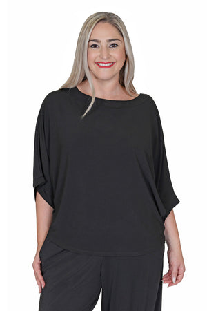 Planet Bateau T in Black. Boat neck dloman elbow length wide sleeve. Curved hem. Oversized fit._33980320055496