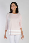 Planet Boxy Bar T in Pinkish, a light pink with White screen print. Double bar print at front hem. Single rectangular bar on each sleeve and down center back. Crew neck, long sleeves with drop shoulder. Raw edges. One size fits most. Oversized fit._t_34112413335752