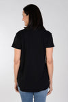 Mododoc Crew Neck High/Low Tee in Black. Crew neck tee with short sleeves. Curved high low hem. Relaxed fit._t_34034925633736