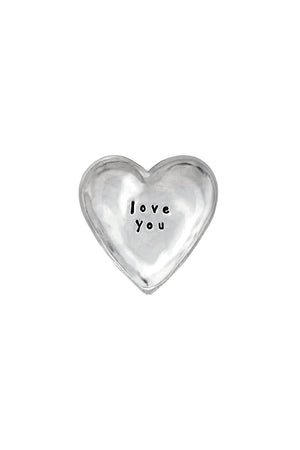 Small pewter heart shaped charm bowl with the words "love you"._32533594669256