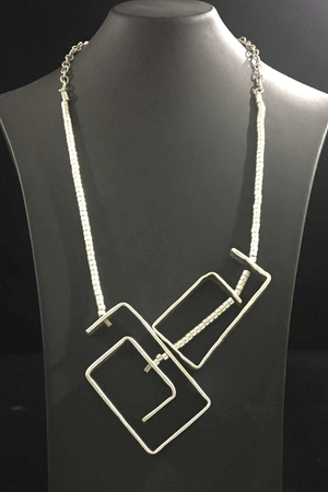 Mazie Necklace in Silver.  Bed and chain necklace with geometric linked pieces._31939065479368