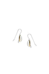 Chic and dainty earrings featuring 3 stacked two-tone concave brass discs with hammered texture dangling from standard fishhook ear wire. _t_33086392893640