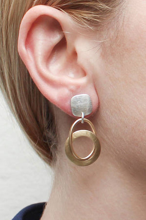 Two Tone Interlocking Post earring in Silver/Gold. Brass and silver earring with silver disc and interlocking brass hoops._32182917824712