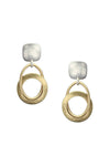 Two Tone Interlocking Post earring in Silver/Gold.  Brass and silver earring with silver disc and interlocking brass hoops. _t_32182917759176