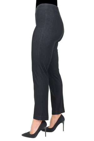 Holland Ave Sammy Denim Ankle PantHolland Ave Sammy Denim Ankle Pant in Black. Pull on hidden waistband pant with faux zipper placket. Snug through hip and thigh falls straight to hem. 28" inseam._8326619267170