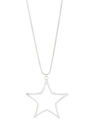 Large silver open star shaped pendant on silver snake chain_34858806804680