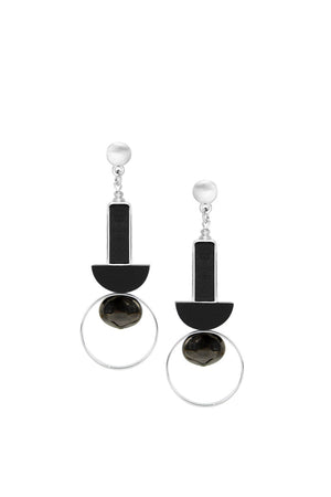  Black glass bead inside silver ring hanging from geometric wooden shapes_32553836085448