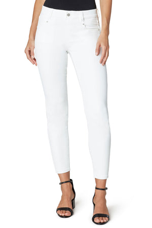 Liverpool Gia Glider Skinny Ankle Jean in White.  Pull on jean with button and faux zipper detail.  5 pocket styling.  Midrise with 28" inseam._33983216877768